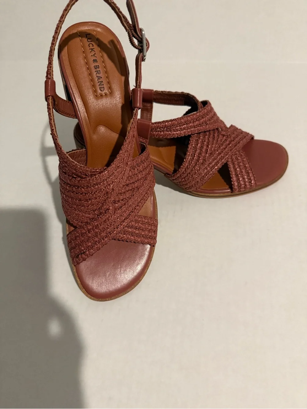 Lucky Brand Women's Braided Wedge Sandals - Rust Brown Size 9.5 NEW